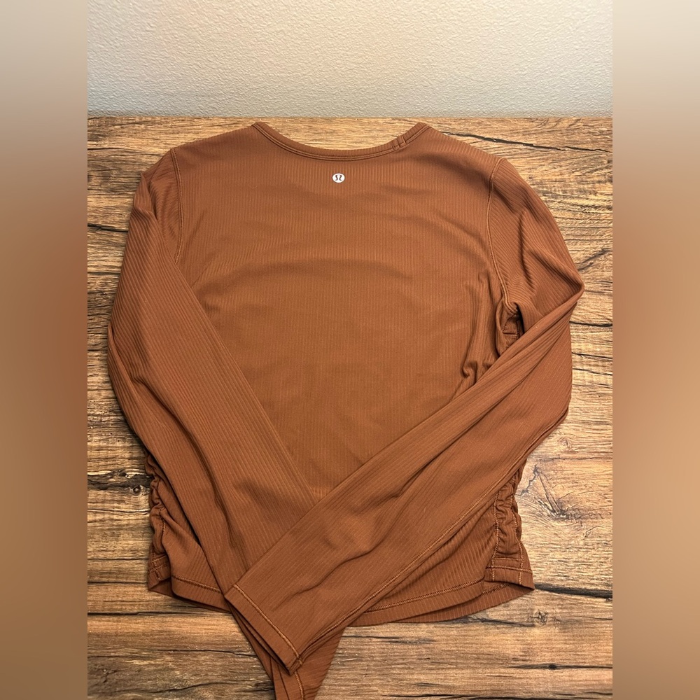 Lululemon All It Takes Ribbed Nulu Long Sleeve Top Size 8 Roasted Brown Stretch - Picture 3 of 4
